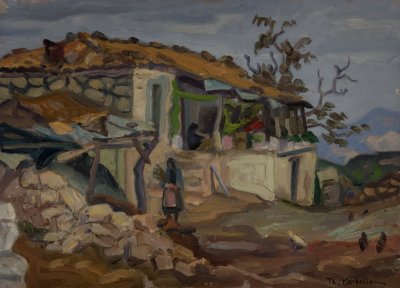 Velina Village House — Oil painting, Canvas, 33.00×46.00cm — Theodoros Markellos